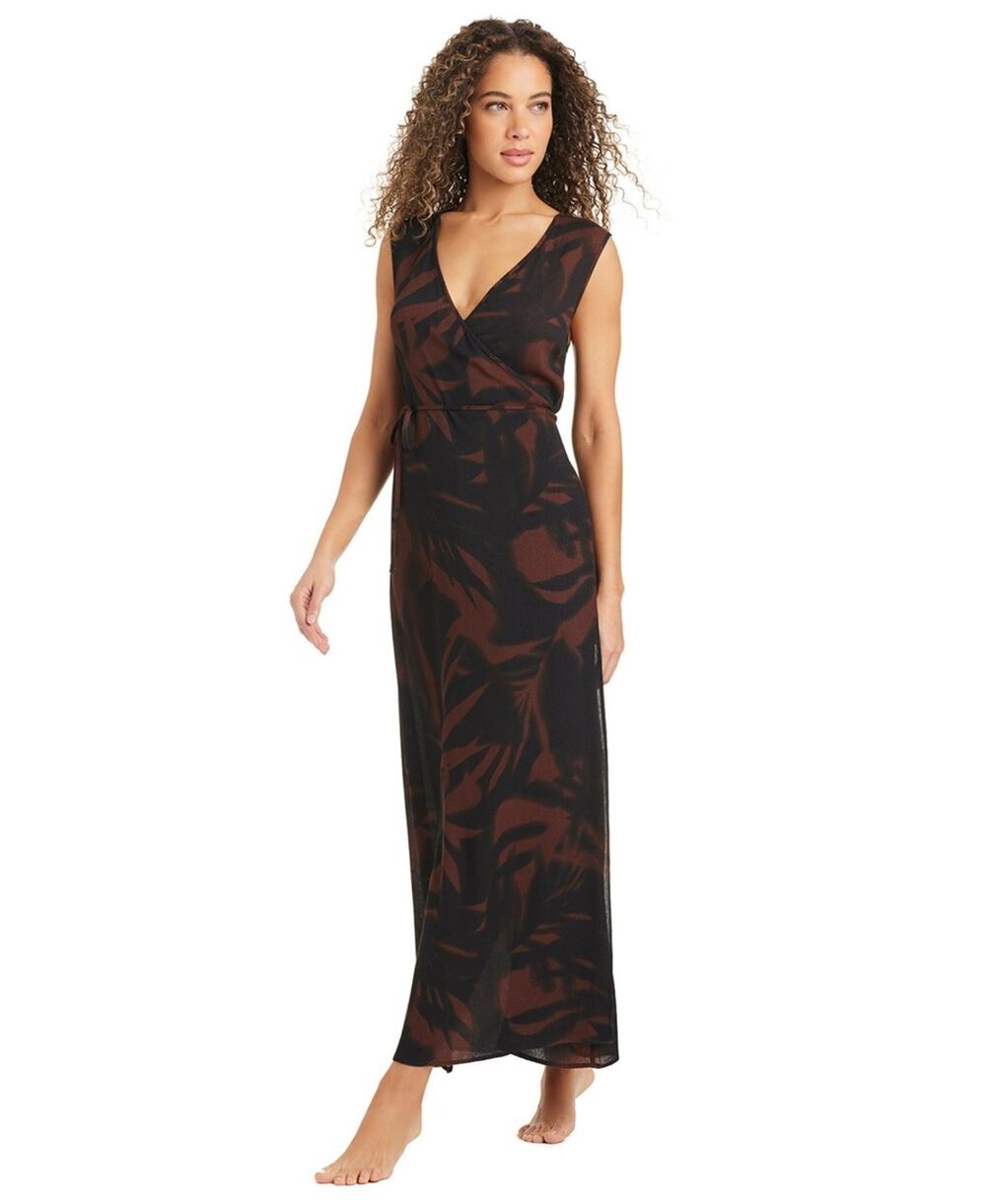 Bar III Women's Palm Breeze Wrap Front V-Neck Cover-Up Dress Size M 4093